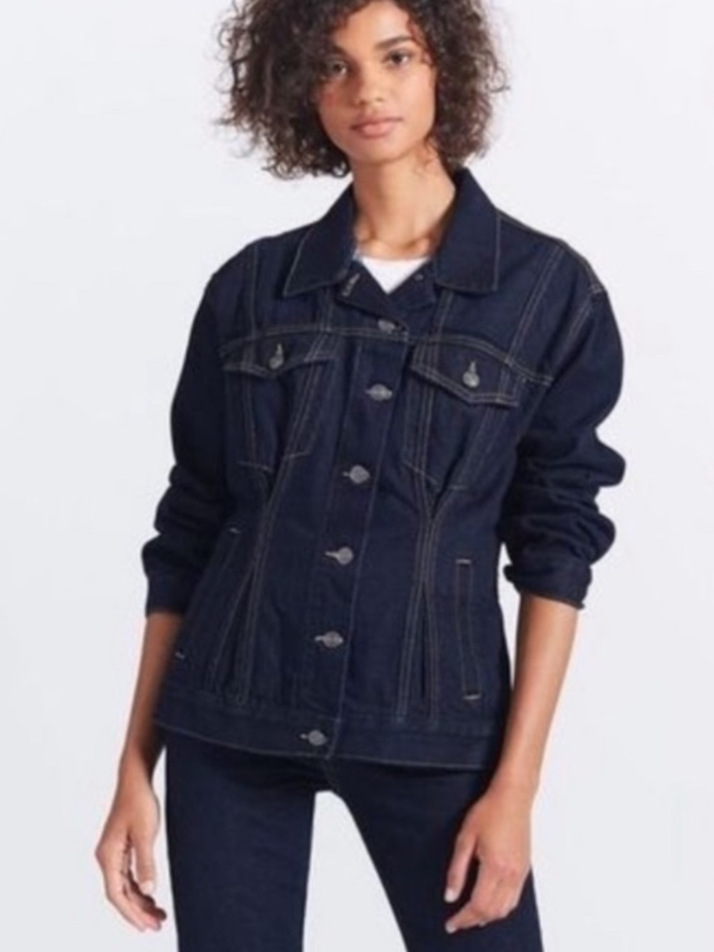 CURRENT ELLIOTT SIZE 2 ( MEDIUM)  CORSET TRUCKER JACKET IN HEARST DARK BLUE WASH